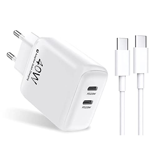 Dual USB Type-C Schnellladeadapter, Ladegerät mit USB C 2M Ladekabel PPS, PD Fast Charge Schnellladegerät Netzteil für Samsung Galaxy A33 5G A53 A23 A73 Galaxy S22 S22 Ultra S21 S21 FE S20 S10 von TELEFONMAX