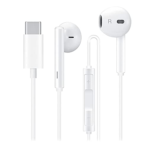 USB C Kopfhörer mit Kabel, In-Ear Headset HiFi Klang Digital Audio für Samsung Galaxy S22 S21 Ultra S20 A53 A33 5G, für iPad Pro 12.9, 11 Google Pixel 7 6 5 4 Xiaomi Mi12 Mi11 10 weiß von TELEFONMAX