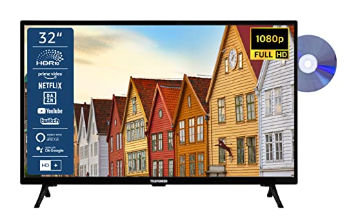 TELEFUNKEN XF32SN550SD 32 Zoll Fernseher/Smart TV (Full HD, HDR, Triple-Tuner, DVD-Player) - Inkl. 6 Monate HD+ [2023], Schwarz von TELEFUNKEN