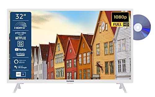 TELEFUNKEN XF32SN550SD-W 32 Zoll Fernseher/Smart TV (Full HD, HDR, Triple-Tuner, DVD-Player) - Inkl. 6 Monate HD+ [2023], Weiß von TELEFUNKEN