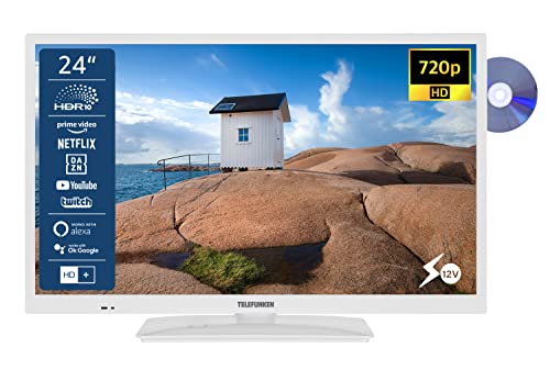 TELEFUNKEN XH24SN550MVD-W 24 Zoll Fernseher/Smart TV (HD Ready, HDR, Triple-Tuner, 12 Volt, DVD-Player) - 6 Monate HD+ inklusive [2023], Weiß von TELEFUNKEN