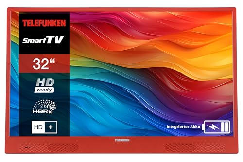 Telefunken 32 Zoll Fernseher tragbar mit integriertem Akku (HD Smart TV, Triple-Tuner, 6 Monate HD+ inkl.) PL32OI orange von TELEFUNKEN