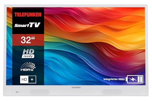 Telefunken 32 Zoll Fernseher tragbar mit integriertem Akku (HD Smart TV, Triple-Tuner, 6 Monate HD+ inkl.) PL32WI weiß von TELEFUNKEN