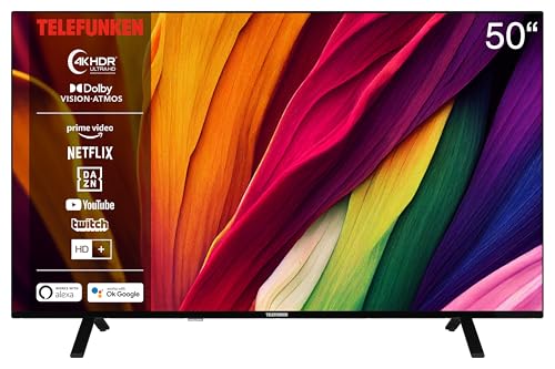 Telefunken 4K Fernseher 50 Zoll Smart TV (UHD, Dolby Vision HDR, Dolby Atmos, HD+ 6 Monate inkl., Triple-Tuner) D50U750R1CW von TELEFUNKEN