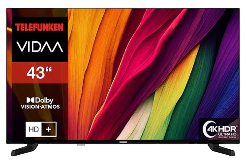 Telefunken Fernseher 43 Zoll Smart TV VIDAA D43U790B2CW 4K Fernseher UHD, HDR TV mit Dolby Vision, Triple-Tuner und 6 Monate HD+ inkl., LED TV schwarz von TELEFUNKEN