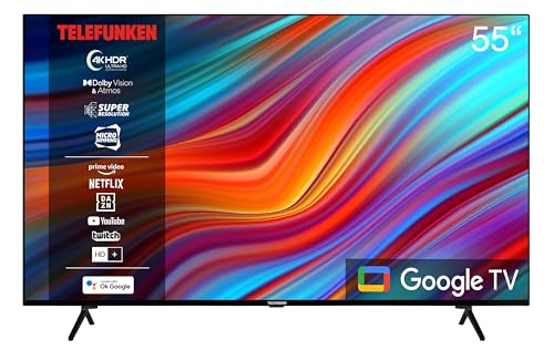 Telefunken Google TV 55 Zoll Fernseher (4K UHD Smart TV, HDR Dolby Vision, Triple-Tuner, Dolby Atmos, HD+ 6 Monate inkl.) XU55GA660S von TELEFUNKEN