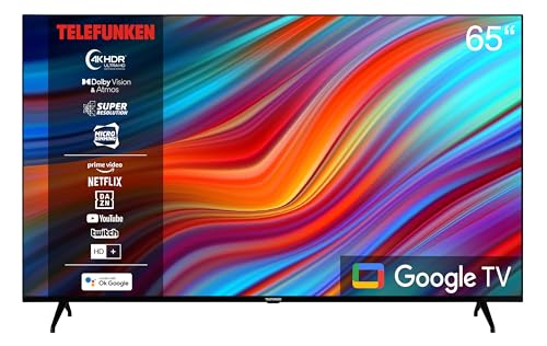 Telefunken Google TV 65 Zoll Fernseher (4K UHD Smart TV, HDR Dolby Vision, Triple-Tuner, Dolby Atmos, HD+ 6 Monate inkl.) XU65GA660S von TELEFUNKEN