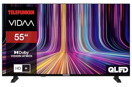 Telefunken QLED Fernseher 55 Zoll Smart TV VIDAA QU55VP750S 4K Fernseher UHD, HDR TV mit Dolby Vision, Dolby Atmos, Triple-Tuner und 6 Monate HD+ inkl., LED TV schwarz von TELEFUNKEN