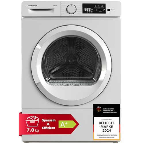 Telefunken Wärmepumpentrockner für 7 kg Wäsche, Trockner Frontlader, Wäschetrockner mit Knitterschutz und Startzeitvorwahl, Energiesparend - A+, leise 64 dB, 15 Programme, Trommelbeleuchtung, TWP7EW Telefunken Wärmepumpentrockner für 7 kg Wäsche, Trockner Frontlader, Wäschetrockner mit Knitterschutz und Startzeitvorwahl, Energiesparend - A+, leise 64 dB, 15 Programme, Trommelbeleuchtung, TWP7EW von TELEFUNKEN