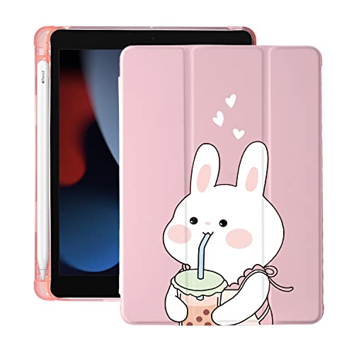 Cute Kawaii Bunny für iPad 10th Generation Hülle 10.9 Zoll 2022 mit Stifthalter, Auto Sleep/Wake, Rosa Leder Soft TPU Back Cover von TELEIXIPHONE