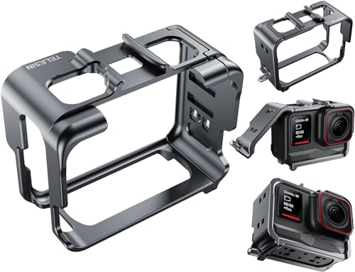 TELESIN° Gehäuse Rahmen für Insta360 Ace und Insta 360 Ace Pro, Aluminiumgehäuse Kamerakäfig für Action-Kamera, mit 1/4 Kaltschuh zubehör für Videolichtmikrofon Horizontale und Vertikale Shooting von TELESIN°