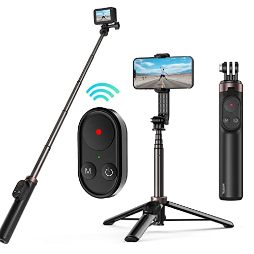 Selfie-Stick mit Fernbedienung für GoPro Hero 11 10 9 8 Max, Verlängerung Aluminium-Selfie-Stange mit Stativ-Telefonclip Drahtlose Bluetooth-Fernbedienung für iPhone Android-Action-Kameras von TELESIN