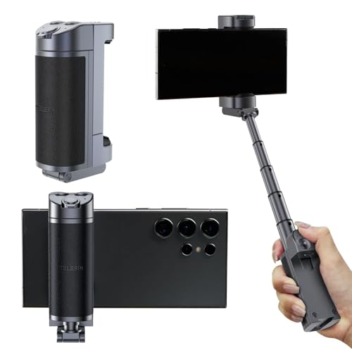 TELESIN° Handy Handle Grip Halterung, Handy Hand Griff Selfie Stick, Smartphone-Aufnahmegriff mit Kabellose Bluetooth-Fernbedienung, Handygriff Halterung für iPhone Android zum Filmen (Keine CPL Len) von TELESIN°