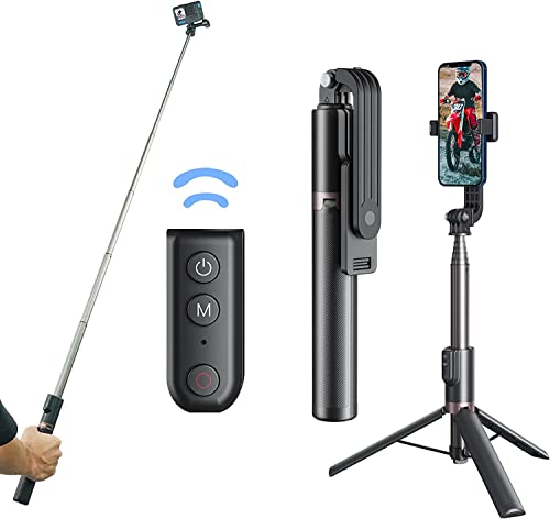 TELEISN 51,2 "/1,3 m Selfie Stick Stativ mit Fernbedienung, 3-in-1 Aluminium Bluetooth Selfie Stick Ausziehbarer Stick Einbeinstativ für GoPro MAX Hero 11/10/9/8 insta360 X3 Handy-Action-Kamera von TELESIN