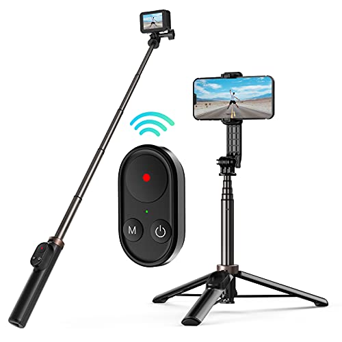 TELESIN 3-in-1 Selfie-Stick, kabellos, Fernbedienung, Controller für GoPro Hero 10 black, Hero 9/8, Selfie-Stativ, mit Bluetooth Remote Shutter für iPhone Samsung Huawei von TELESIN