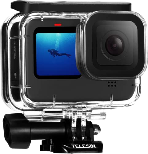 TELESIN 60M Wasserdichtes Gehäuse Hülle für GoPro Hero 12 Hero 11 Hero 10 Hero 9 Black, 60M/200FT schützende Unterwasser mit Halterung und Befestigungsschrauben für Go Pro Hero 11/10/9 Schwarz von TELESIN