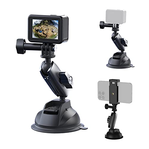 TELESIN Action-Kamera-Saugnapfhalterung kompatibel mit GoPro Hero 11 10 9 8 MAX, DJI OSMO Action 3,OSMO Pocket, Insta360 X3,ONE X2, ONE R, ONE X Phone Saugnapf Halterung for windscreens and Windows von TELESIN