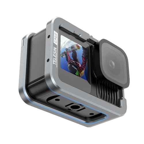TELESIN 2025 New Aluminium Gehäuse Metall Kamerakäfig für Go Pro 13 12 11 10 9, Schutzrahmen Gehäuse mit ND/CPL Objektiv Filter Kompatibilität, Schutzkäfig mit 2 Cold Shoe Mount für Kamera Zubehör von TELESIN