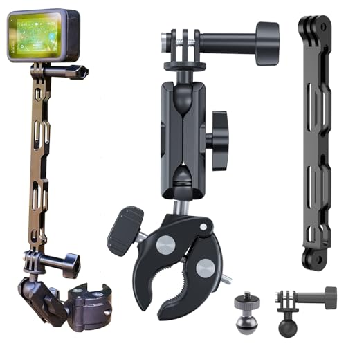 TELESIN Bike Moto Greiferhalterung+Aluminium-Verlängerungsstange+Handyhalterung Bundle Kit,360° Doppelkugelkopf Fahrrad Motorrad Lenkerhalterung für GoPro Hero 11 insta360 one X3 DJI Action 3 Handy von TELESIN