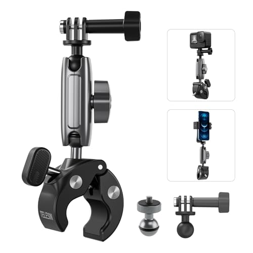 TELESIN Motorrad Halterung für GoPro, Fahrrad Halterung für DJI Osmo Action 5 Pro 4 3 Pocket 3 GoPro Hero 13/12/11/10/9 Insta360 X5, Kamera Zubehör mit Dual 360° Drehbare Kugelkopf, 1/4-20 mm Adapter TELESIN Motorrad Halterung für GoPro, Fahrrad Halterung für DJI Osmo Action 5 Pro 4 3 Pocket 3 GoPro Hero 13/12/11/10/9 Insta360 X5, Kamera Zubehör mit Dual 360° Drehbare Kugelkopf, 1/4-20 mm Adapter von TELESIN