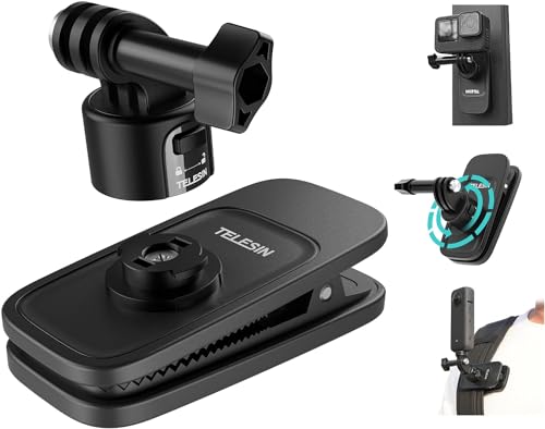 TELESIN° Rucksack Schultergurt Halterung für DJI Osmo Action 5 Pro 4 3 Osmo Pocket 3 GoPro Hero 13 12 11 10 9 8 7 Max Insta360 X3 X4 Go3 Bereich, Magnethalterung mit Schnellverschluss-Rucksackclip von TELESIN°