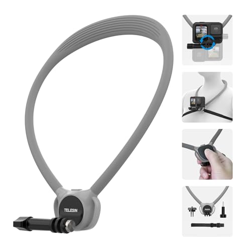 TELESIN SE 2.0 Halshalterung mit integrierter Rotation, Luftkissen, Brustgurt für Actionkameras, Freihändige POV Video Vlog Halshalterung für GoPro Hero 13 12 11 DJI Action 5 Pro 4 Insta360 X5 X4 Grey von TELESIN