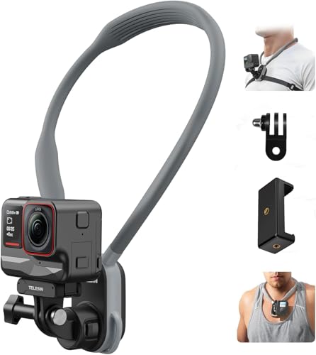 TELESIN° Schnellspanner Magnetisch Hals Brustgurt Halterung für DJI Osmo Action 5 Pro 4 3 Pocket 3 GoPro Hero 13/12/11/10/9/8/7/6 Insta360 X4 X3 Ace Pro Zubehör Action Kamera Halterung mit Phone Mount von TELESIN°