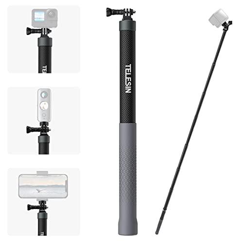 TELESIN Selfie-Stick Langer Stab Unsichtbar (300cm/3m/118), Leichte Kohlefaser Verlängerungs-Monopod für GoPro Hero 13 12 11 10 9 8 7 6 5 Max Mini, Insta36 X4 X3 GO3, DJI Osmo Action 3 4 Zubehör von TELESIN