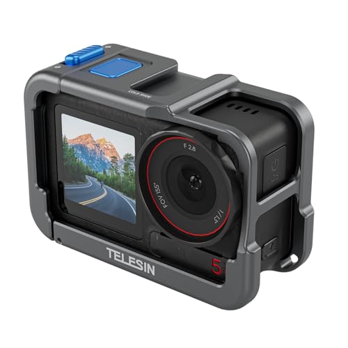 TELESIN Ultraleichtes Aluminiumgehäuse Metallkäfig für DJI Action 5 Pro Action 4 Action 3, passend mit ND CPL Objektivfilter, schützendes Rahmengehäuse mit 1/4 Cold Shoe für Video Light Mikrofon von TELESIN