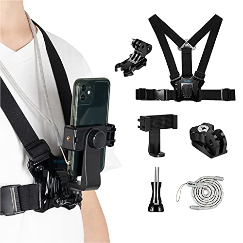 TELESIN Universal-Action-Kamera-Brustgurt für Smartphone, Handy Brusthalterung für Gopro Hero 12 Hero 11/10/9/8, Insta360, DJI Osmo Action 4/3 von TELESIN