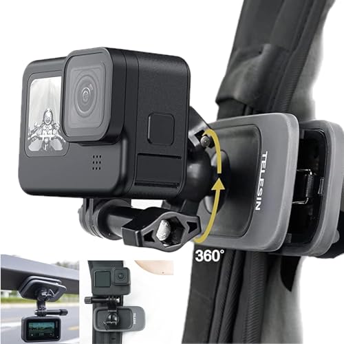 TELESIN Verbesserter magnetischer Universal-Schultergurt, Rucksack-Clip-Halterung mit 360° drehbarer Schnellspannklemme für GoPro, Insta360 und DJI Action-Kamera von TELESIN°