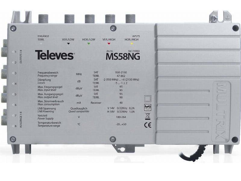 Televes Multischalter 5in8 MS58NG mit terr. Eingang Schaltnetzteil Televes Multischalter 5in8 MS58NG mit terr. Eingang Schaltnetzteil von TELEVES Deutschland GmbH