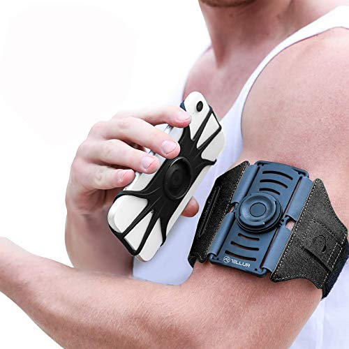 Sportarmband zum Laufen, verstellbar, abnehmbar und um 360 Grad drehbar, gegen Schweiß, bis 6,5 Zoll, dehnbar und waschbar, Neopren & Lycra, Schwarz von TELLUR