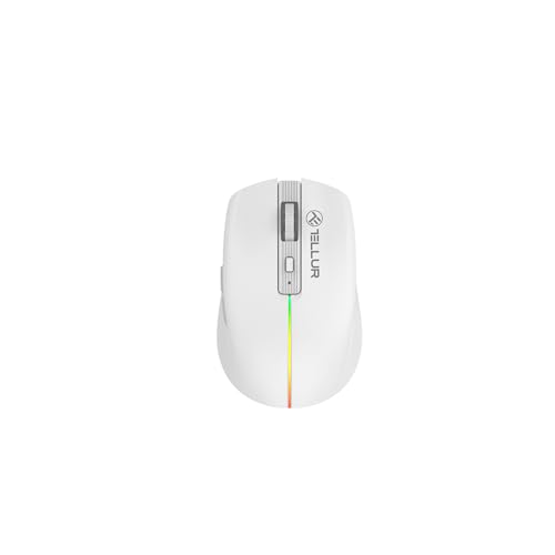 TELLUR Kabellose Maus mit Lautlosem Klicken, Wiederaufladbar USB C, 2,4 GHz USB Nano Empfänger, Wireless Mouse Silent Click, 1600 DPI, RGB Lichtband, Schlankes und Leichtes Design zum Tragen (Weiß) von TELLUR