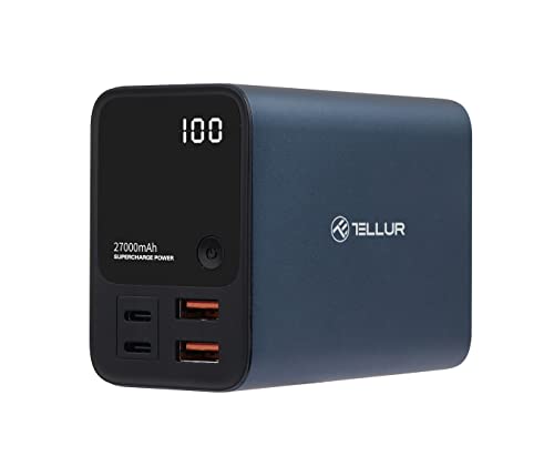 TELLUR Ultra Pro PD903 tragbares Ladegerät für PC, Tablet, Smartphone, PD100W Max, QC3.0 22,5 W, Digitales Display, Schnellladung 100 W, Huawei SuperCharge 22.5 W, Gesamtleistung 225 W von TELLUR