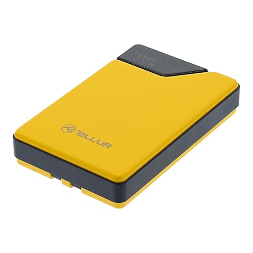 Tellur 10000 mAh Powerbank, USB-C + Lightning Kabel integriert, QC3.0, PD3.0 (Gelb) von TELLUR