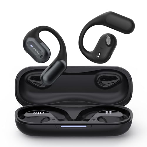 TELNP Open Ear Kopfhörer Bluetooth 5.3 kabellose Kopfhörer Luftleitung Sport Ohrhörer mit Ohrbügeln 16,2mm Treiber 32 Stunden Spielzeit Bequeme Passform Kopfhörer für Büro Arbeit Sport(Schwarz) von TELNP