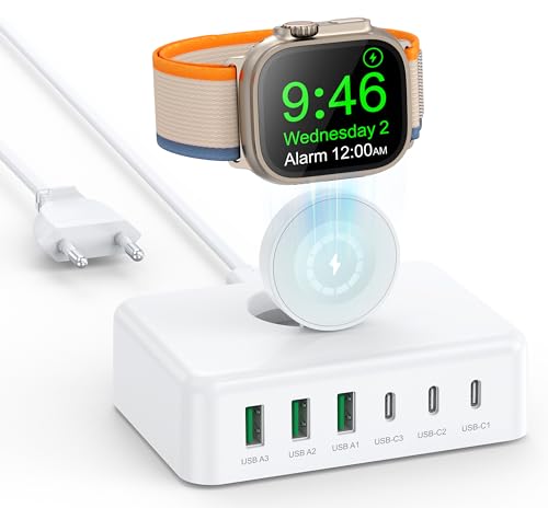 125W Ladestation für Apple Watch 7-Port USB C Ladegerät mit USB-C und USB-A,Schnellladegerät PD 3.0 Power Adapter Netzteil für iPhone 15 14 13 12 11 SE XS XR 8, iPad, Samsung, Handys von TEMINICE