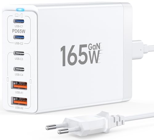 USB C Ladegerät, 165W GaN 6 Port USB C Netzteil, Schnellladegerät PD 3.0 Power Adapter, USB Mehrfach Ladegerät für MacBook Pro/Air, iPad, iPhone 15 14 13 12 Pro Max, Samsung Galaxy Note… von TEMINICE