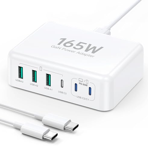 USB C Ladegerät, 165W USB C Mehrfach Ladegerät mit Schnellladekabel 1.5m, PD 3.0 USB C Charger USB Netzteil mit USB-C und USB-A für iPhone 15 Pro Max 14 13 12 11 XS XR, iPad, Samsung, Handys von TEMINICE