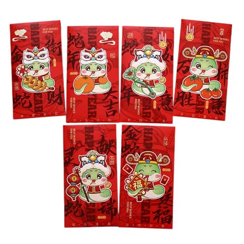 TEMOOUES 6 Stück Traditionelle Neujahrs-Geldpakete Cartoon 2025 Schlangen-Themed Rötungen Umschläge Chinesisches Frühlingsfest Hongbao von TEMOOUES