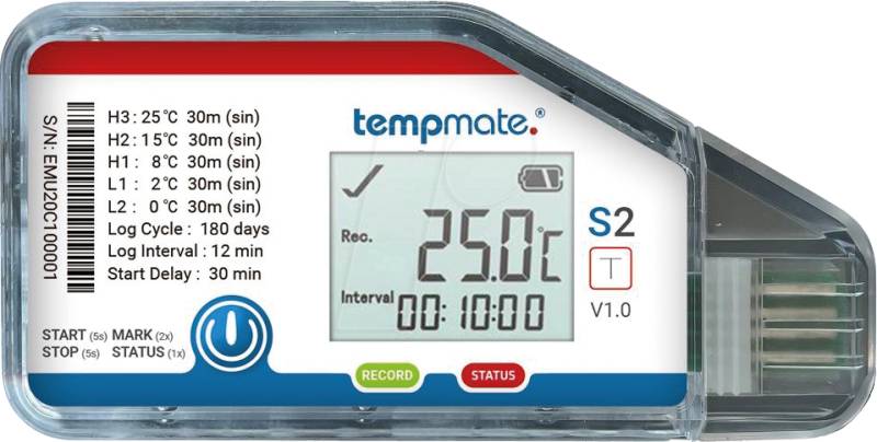 TEMPMATE S2H-000 - Einweg-Datenlogger, TEMPMATE.®-S2TH, IP52 von TEMPMATE