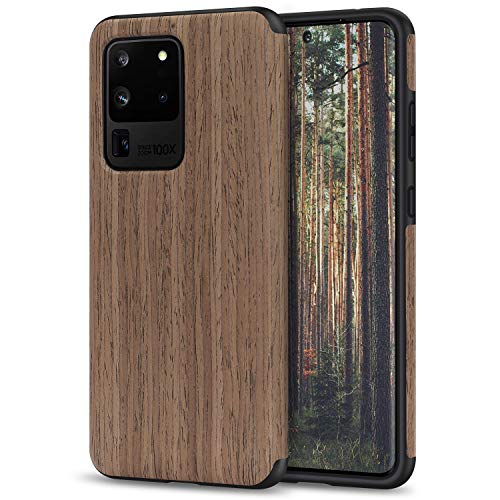 TENDLIN Kompatibel mit Samsung Galaxy S20 Ultra Hülle Holz Schutzhülle und TPU Hybrid Handyhülle (Schwarz Palisander) von TENDLIN