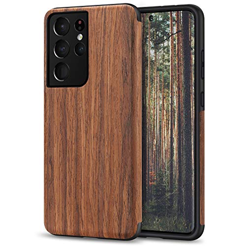 TENDLIN Kompatibel mit Samsung Galaxy S21 Ultra Hülle, Holz und TPU Silikon Hybrid Handyhülle Kompatibel mit Galaxy S21 Ultra 5G (Rotes Sandelholz) von TENDLIN