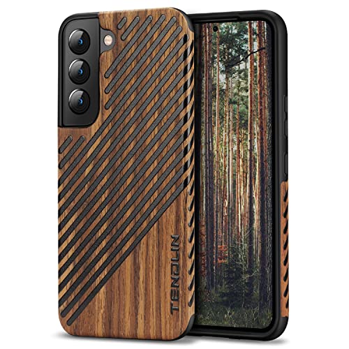 TENDLIN Kompatibel mit Samsung Galaxy S22 Plus Hülle Holz Schutzhülle und TPU Hybrid Handyhülle (Holz & Leder) von TENDLIN