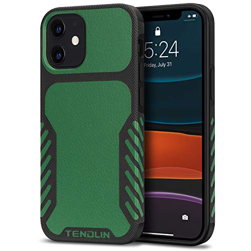 TENDLIN Kompatibel mit iPhone 12 Mini Hülle Leder und TPU Silikon Hybrid Handyhülle für iPhone 12 Mini Case (Grün) von TENDLIN