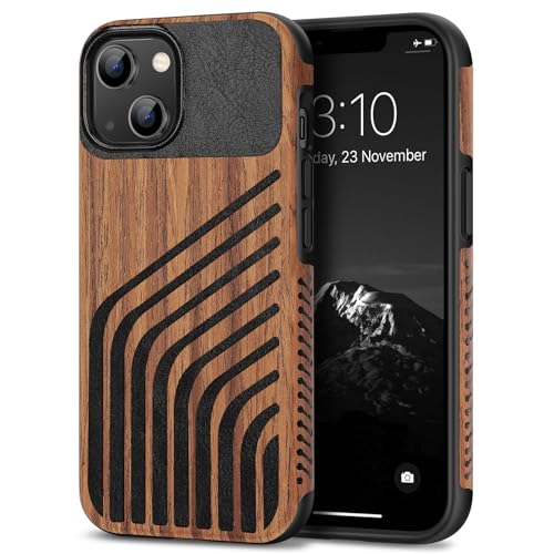 TENDLIN Kompatibel mit iPhone 13 Hülle Holz und Carbon Textur Design Leder Hybrid Handyhülle (Haaransatz) von TENDLIN