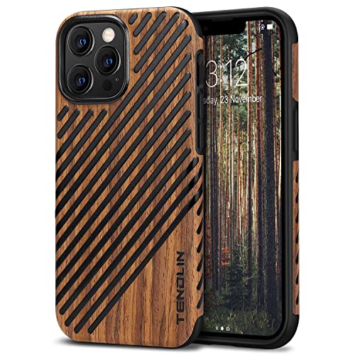 TENDLIN Kompatibel mit iPhone 13 Pro Hülle, Holz und Leder Hybrid Handyhülle (Rotes Sandelholz) von TENDLIN