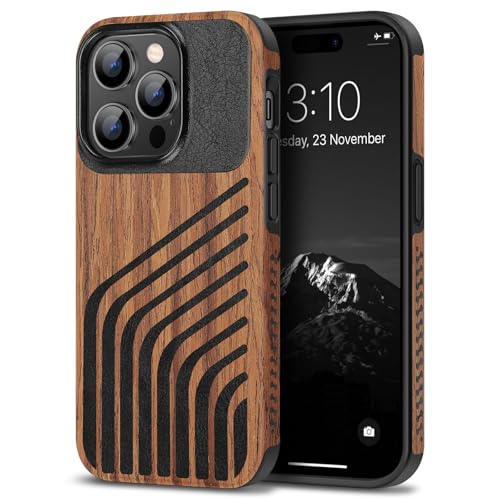 TENDLIN Kompatibel mit iPhone 14 Pro Hülle Holz und Carbon Textur Design Leder Hybrid Handyhülle (Haaransatz) von TENDLIN