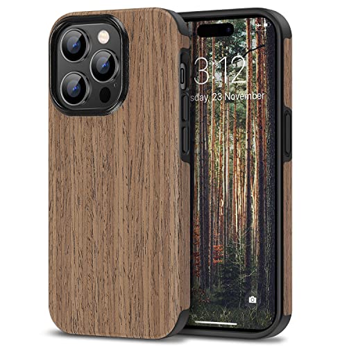 TENDLIN Kompatibel mit iPhone 14 Pro Max Hülle, Holz und TPU Silikon Hybrid Handyhülle (Schwarz Palisander) von TENDLIN